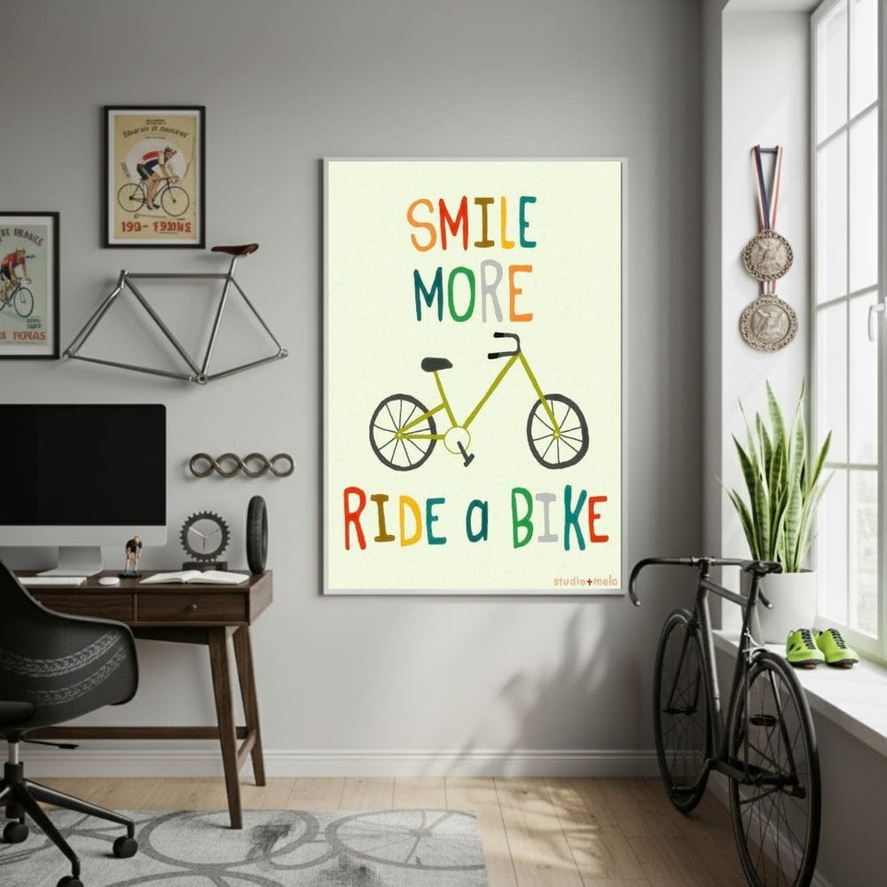 Quadro Sorria Mais Ande De Bicicleta-70x50cm Mold Branca