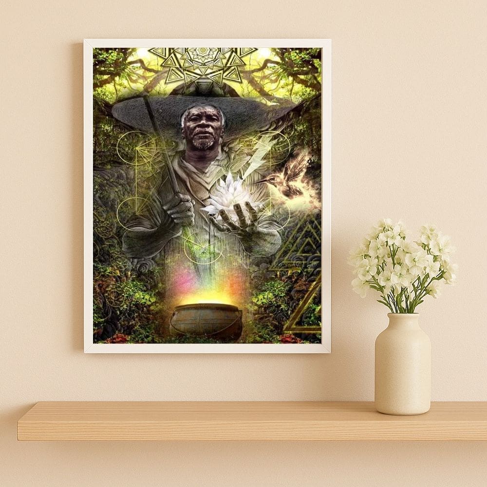 Quadro Mestre Irineu Santo Daime 24x18cm Mold Branca Vidro