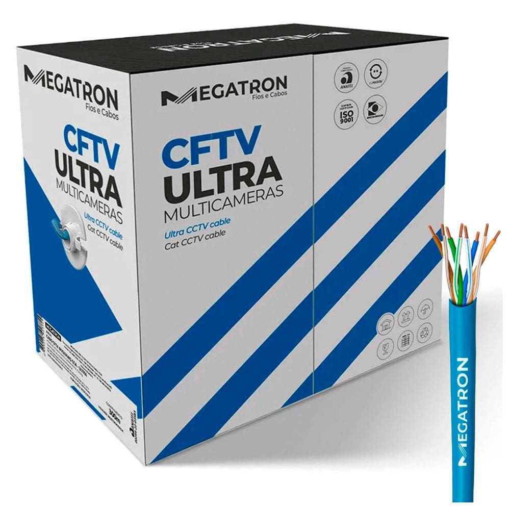 Cabo LAN UTP CFTV Multicameras Megaton Ultra, 4 Pares, Caixa 300 Metros, Classificação CMX, Azul - 4PX24AWG CCA