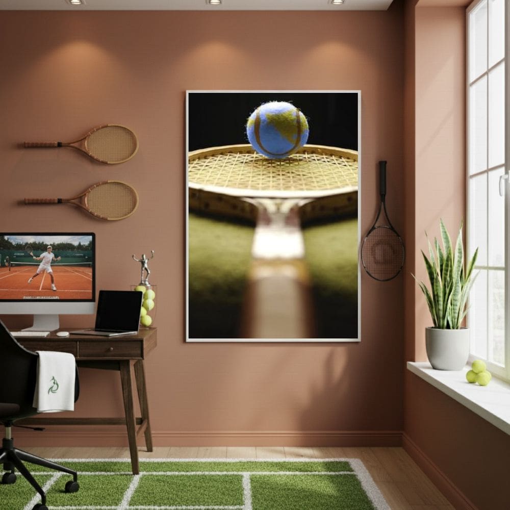 Quadro Bola De Tênis No Centro-70x50cm Mold Preta