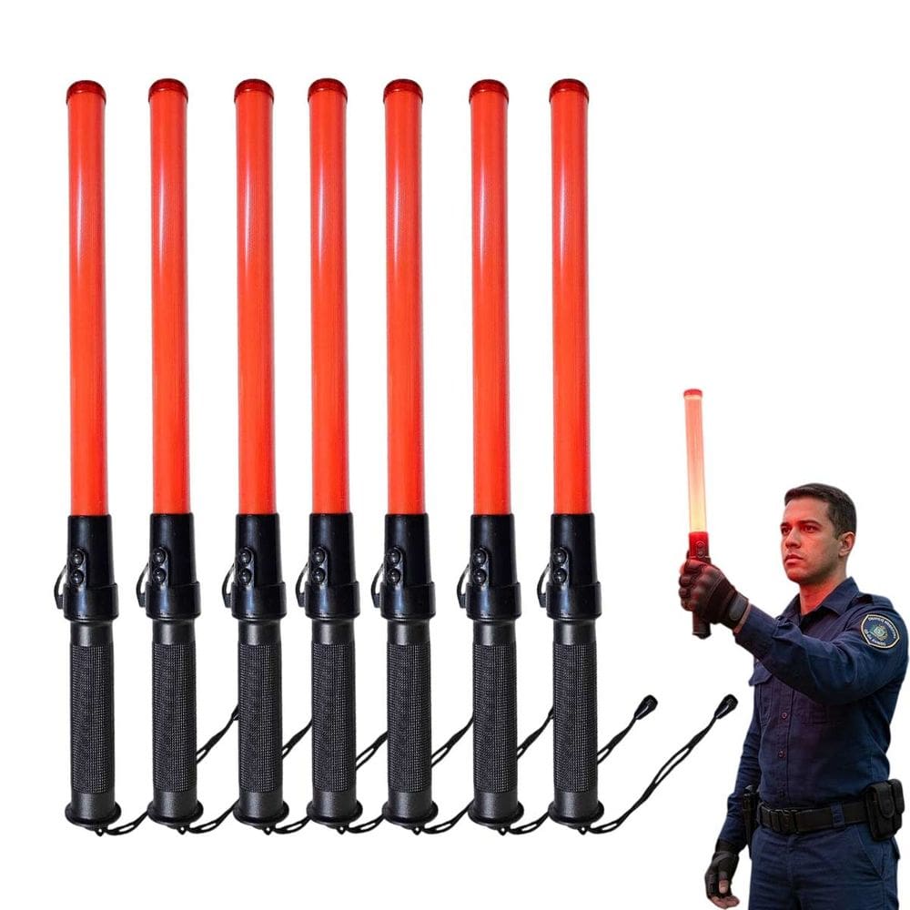 Bastao Sinalizador LED Kit 7 Apito Viario Alerta Transito Rodovia Emergencia Manobrista Segurança Guarda