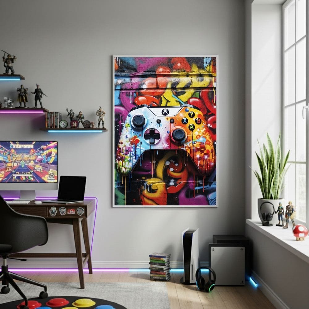 Quadro Decorativo Controle XBOX Branco-70x50cm Mold Branca