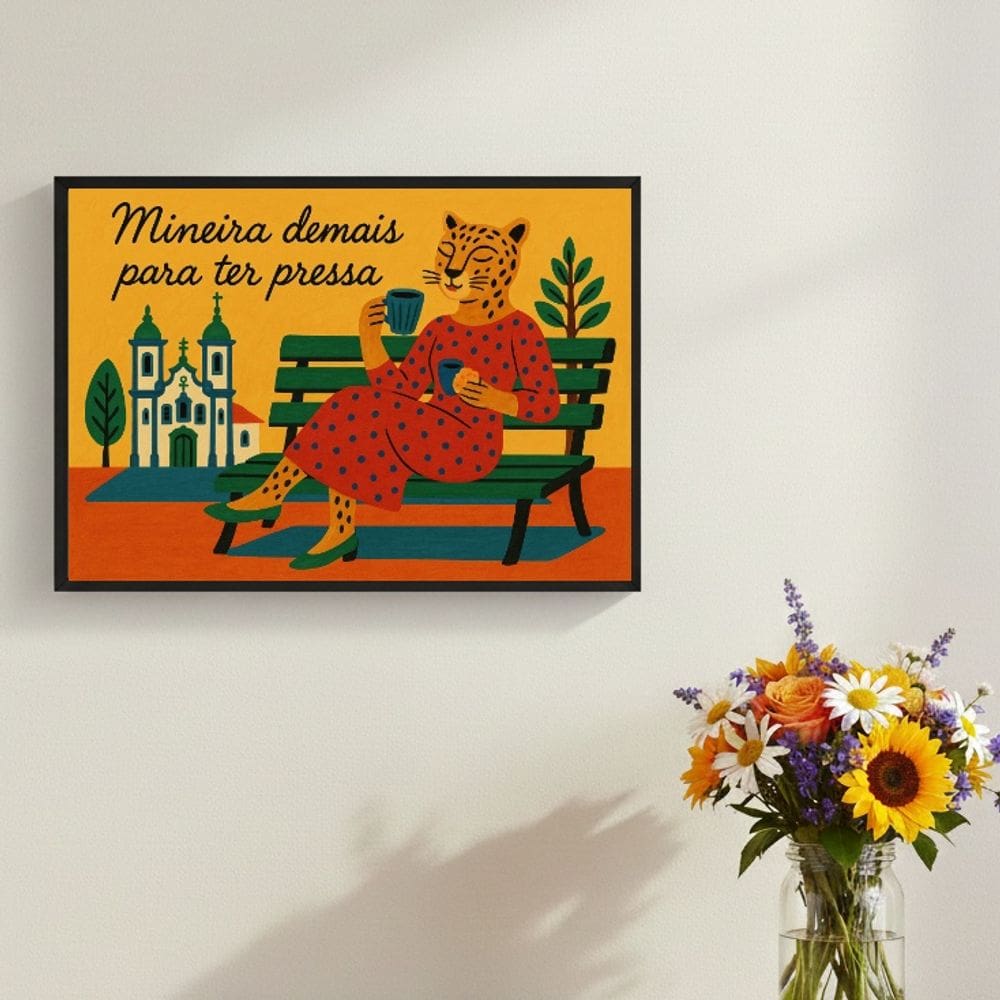 Quadro Mineira Demais Para Ter Pressa 33x24cm Mold Preta