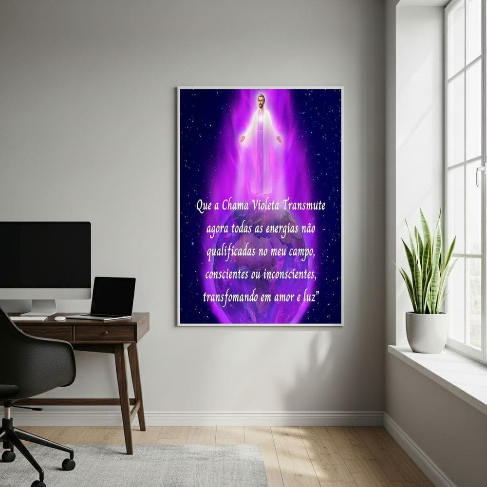 Quadro Decorativo Oração da Chama Violeta - 70x50cm