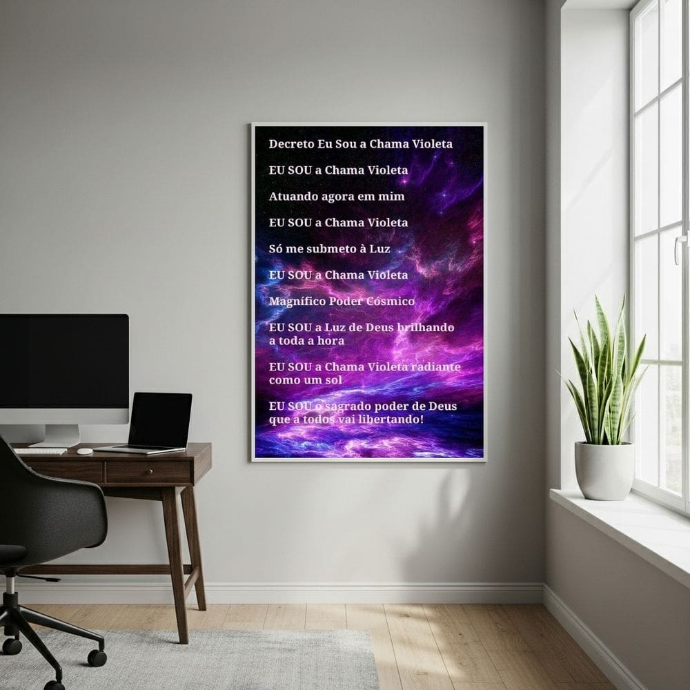 Quadro Decorativo Oração Chama Violeta - 70x50cm