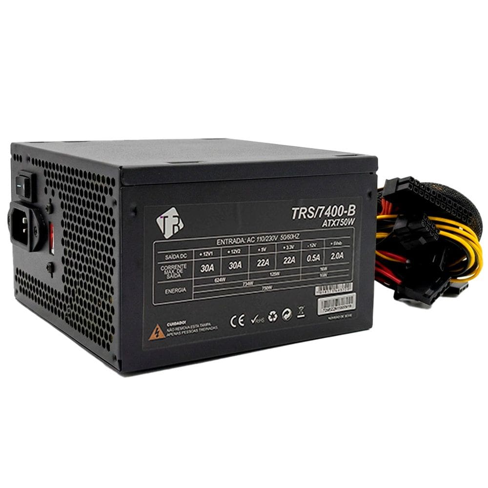 Fonte Tronos 750W Real, Bivolt, Com Cabo de Energia, Cooler 120mm - TRS-7400-B