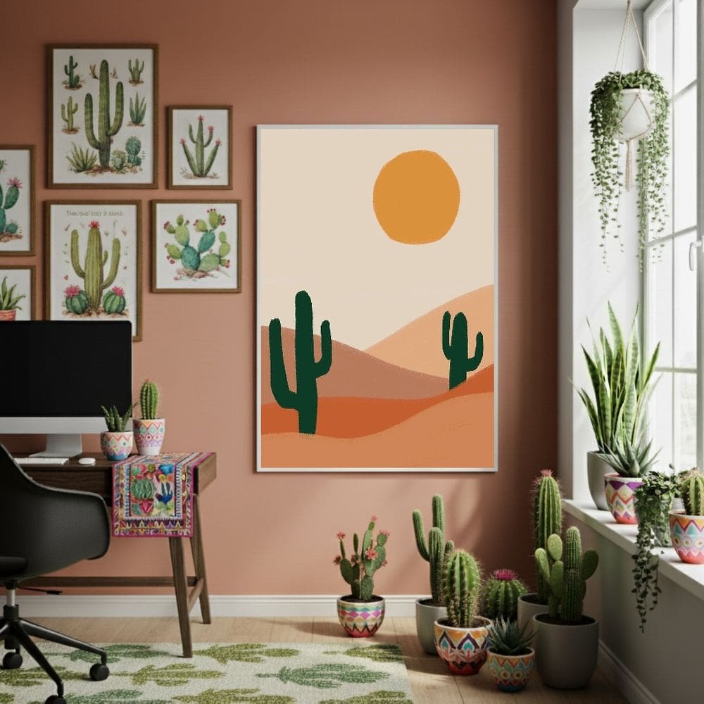 Quadro Decorativo Cactos No Deserto-70x50cm Mold Preta