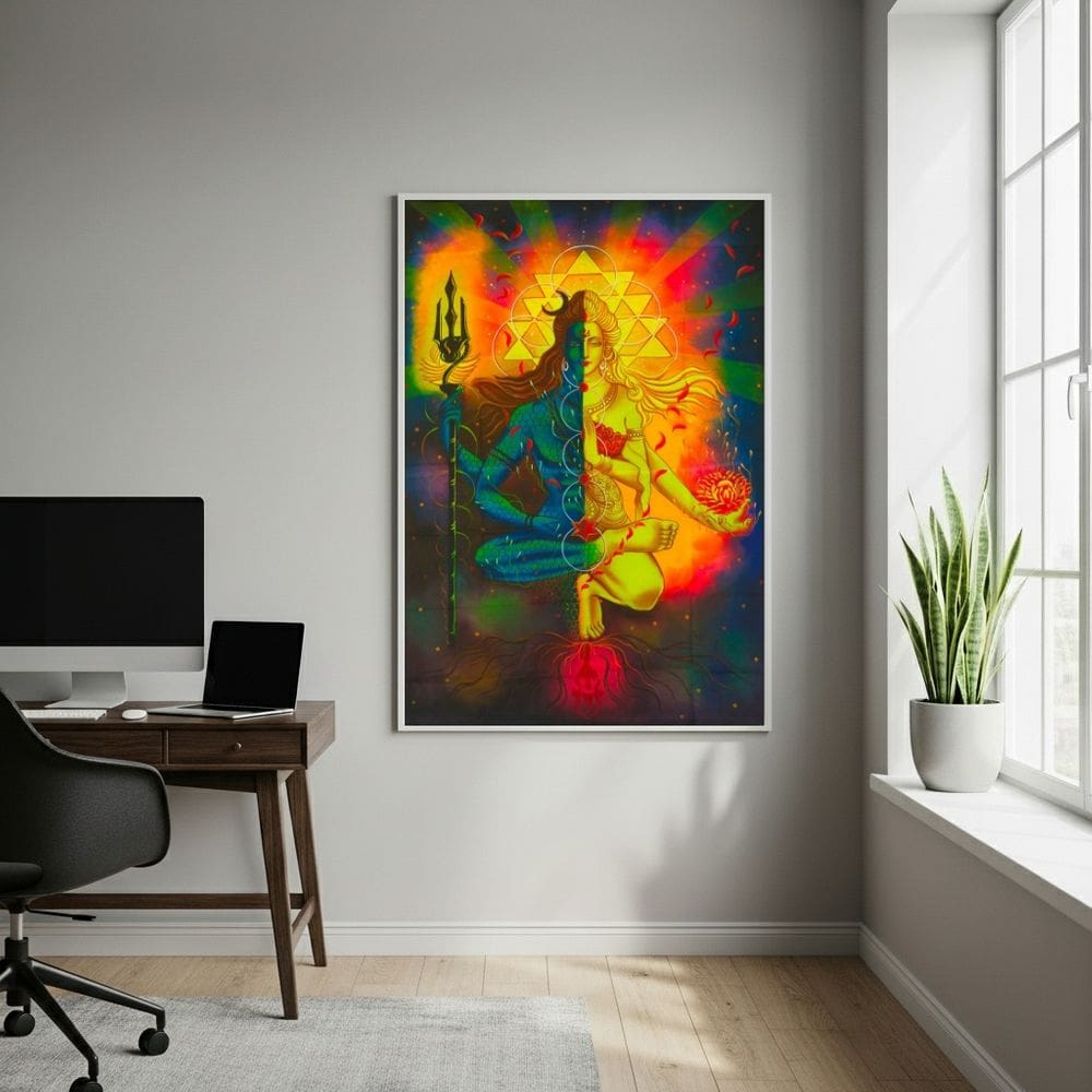 Quadro Decorativo Deus Hindu Shiva e Deusa Parvati-70x50cm