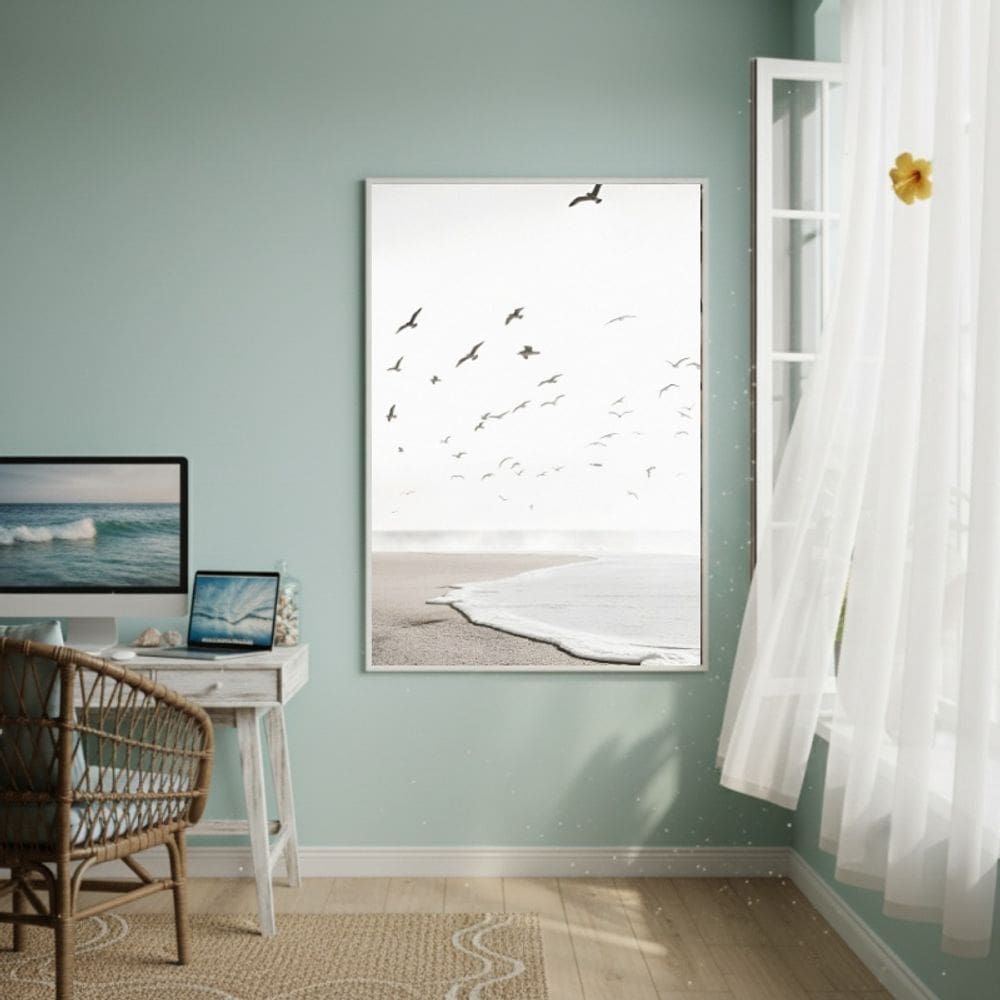 Quadro Decorativo Gaivotas Voando No Céu-70x50cm