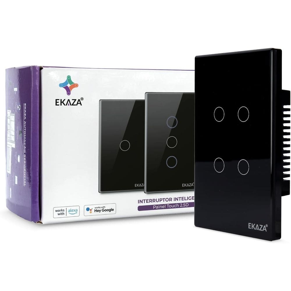 Interruptor Inteligente Wi-F 4 Botões 4x2 Preto Google home e Alexa EKAZA  EKAT-T307-4P