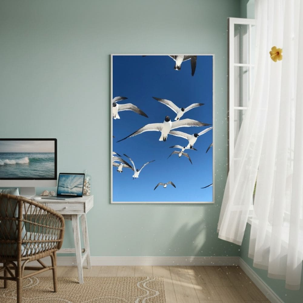 Quadro Decorativo Gaivotas No Céu-70x50cm