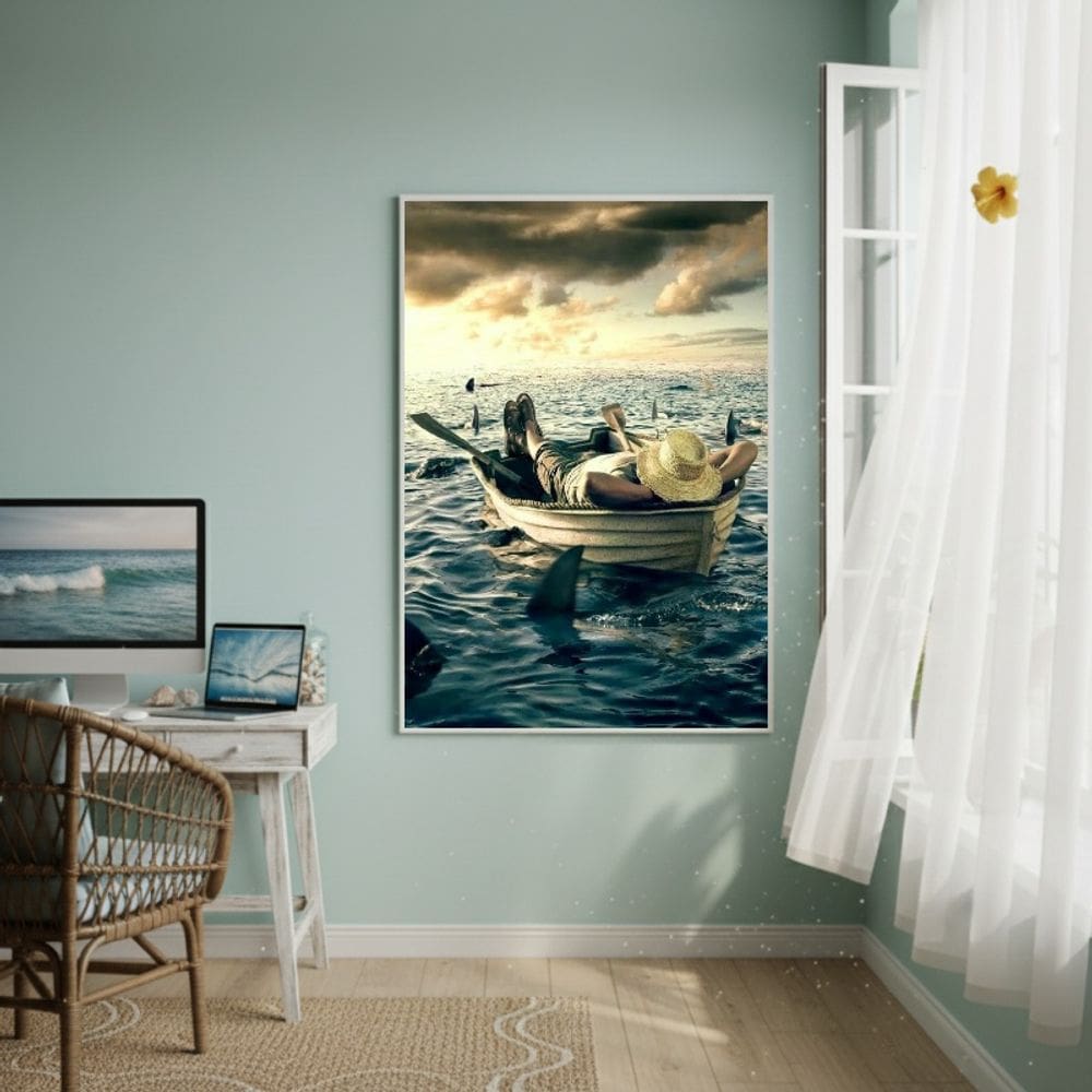 Quadro Decorativo Pescador Em Boa Companhia-70x50cm