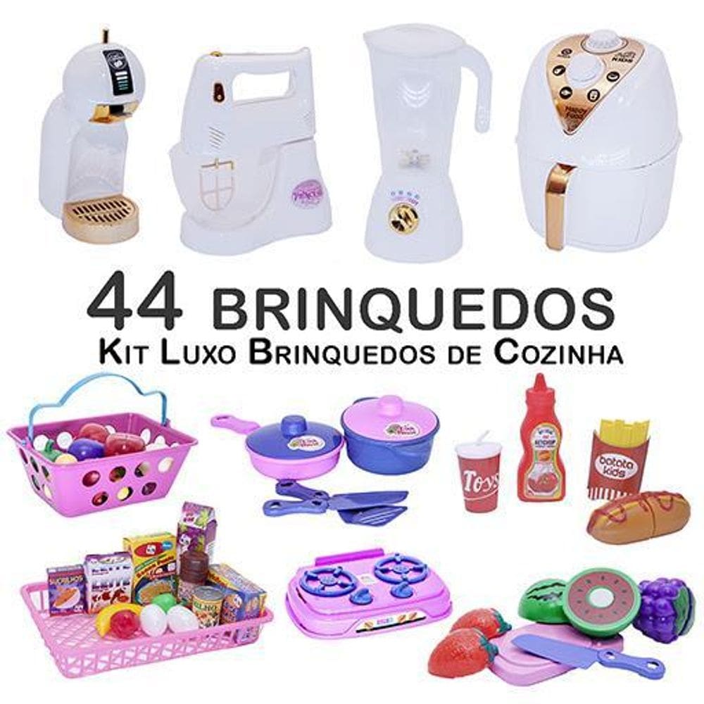 Kit Infantil Air Fryer Comida Mercado Cafeteira Panela 44Pç
