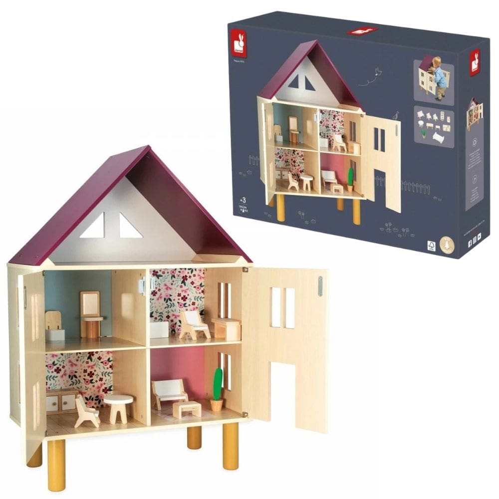 Casaa De Bonecas Educativa Janod Brinquedo Infantil Em Madeira Com 11 Peças