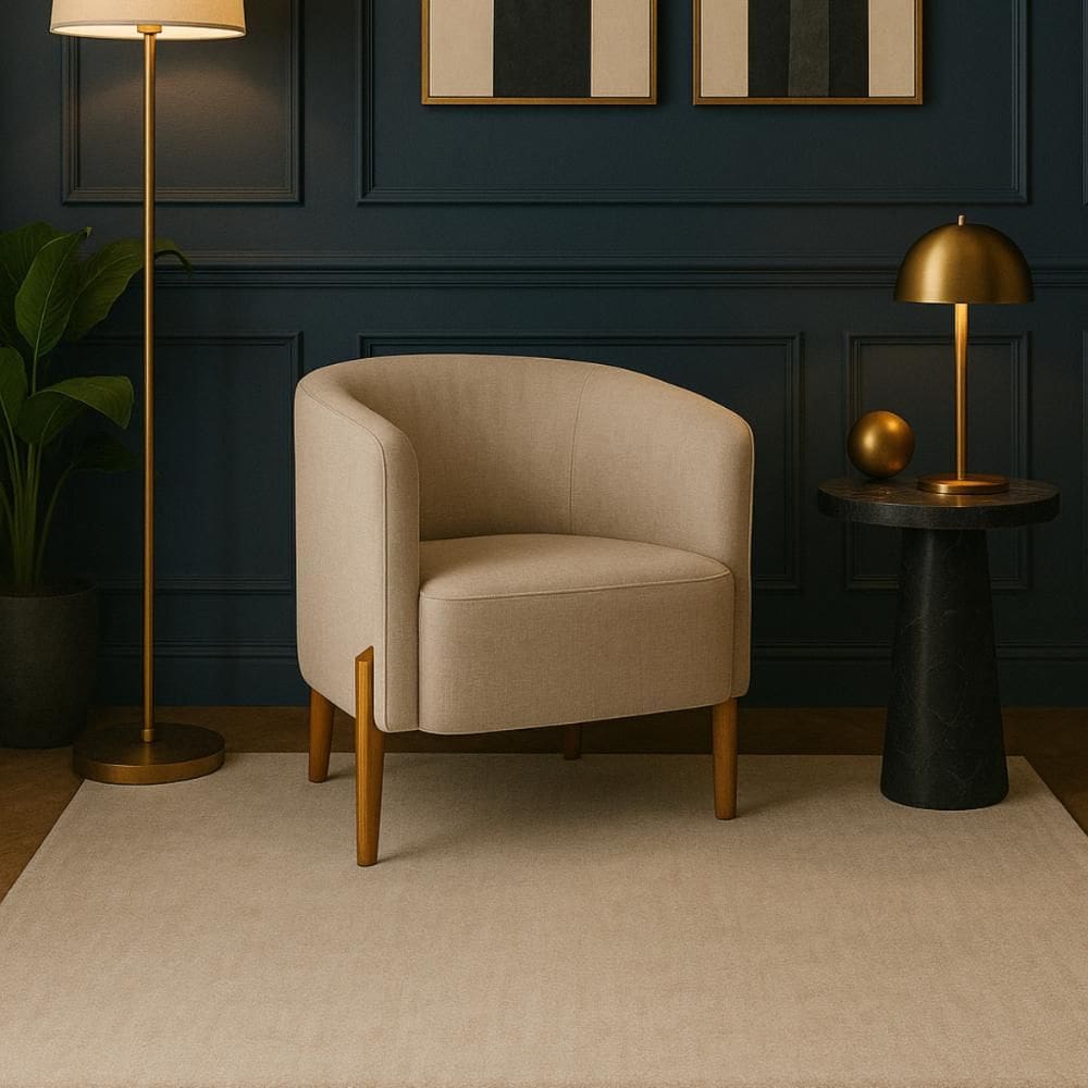 Poltrona Requinte Linho Elegante Pés Madeira Sala Escritório