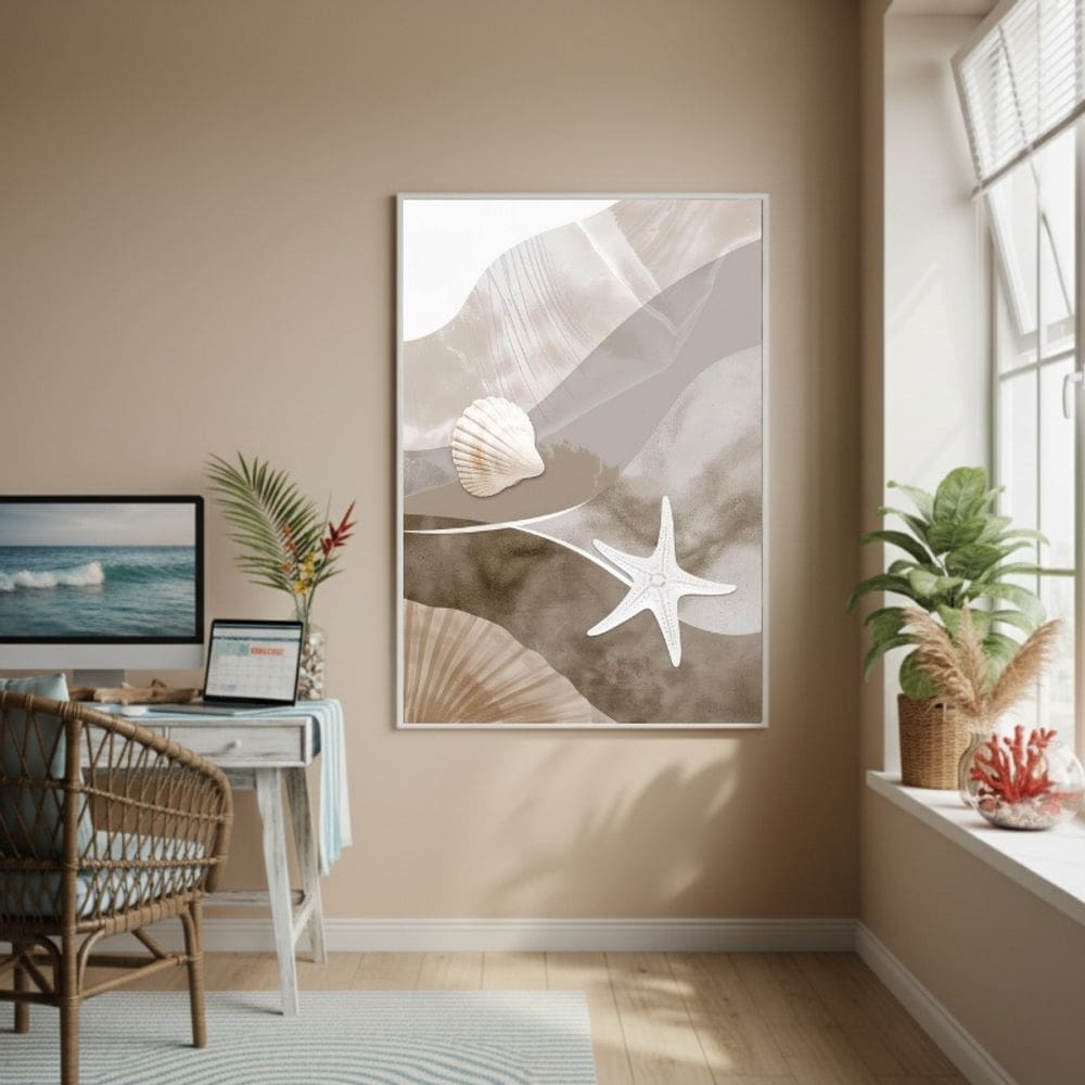 Quadro Decorativo Concha E Estrela Do Mar-70x50cm