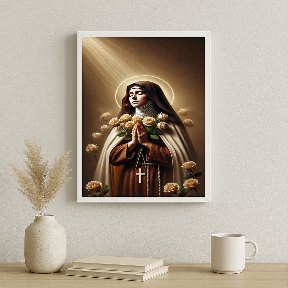 Quadro Santa Teresinha Com Rosas 24x18cm