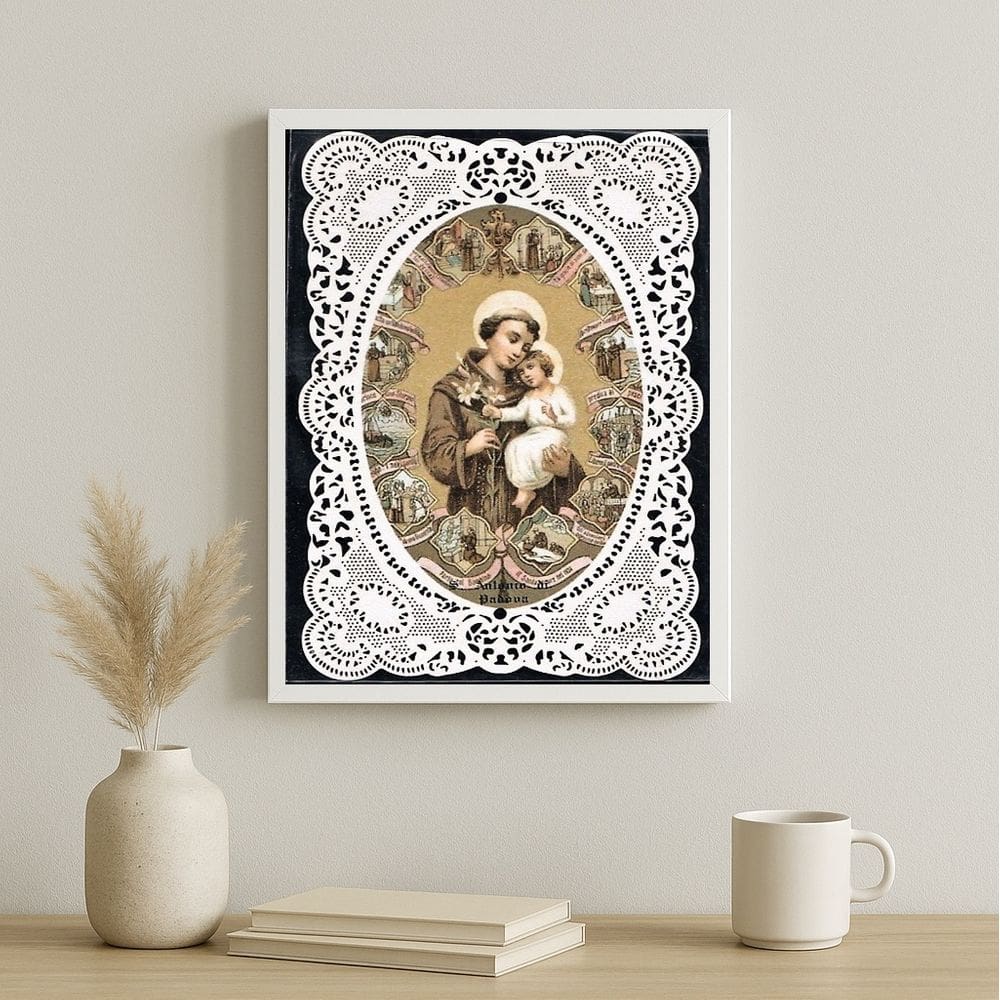 Quadro Santo Antônio Vintage - Renda 45x34cm