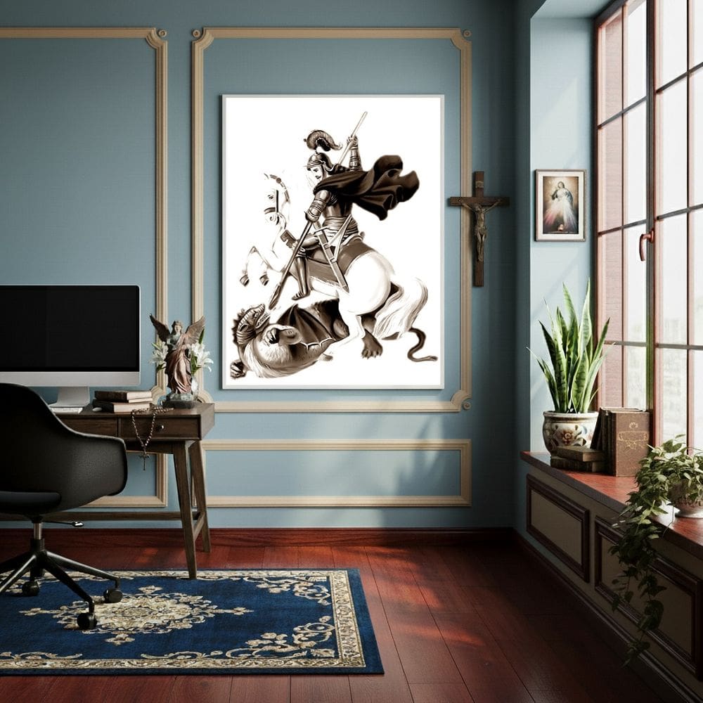 Quadro São Jorge O Santo Guerreiro e o Dragão - 70x50cm