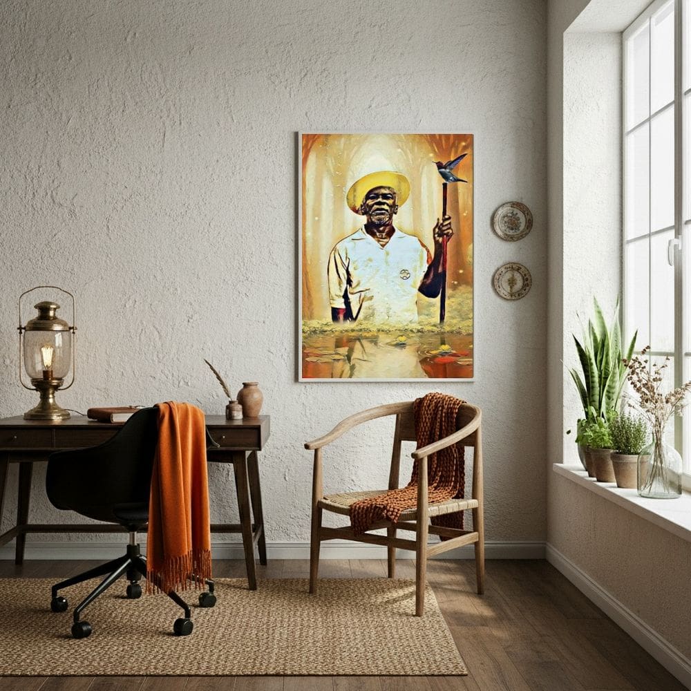 Quadro Preto Velho - Entidade Espiritual Venerada - 70x50cm