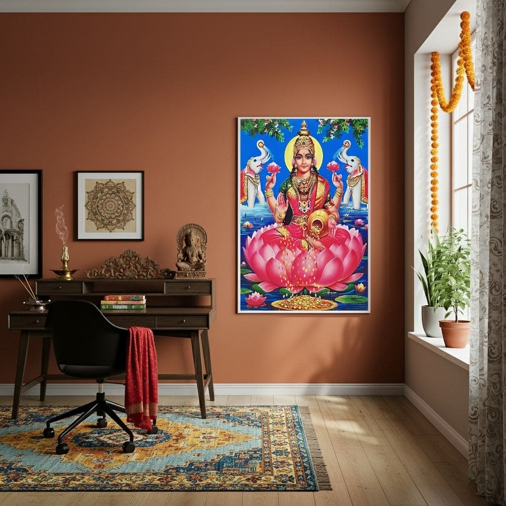 Quadro Deusa Hindu Lakshmi - Deusa da Riqueza - 70x50cm