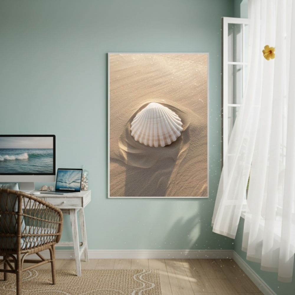 Quadro Decorativo Concha Marinha Na Areia-70x50cm