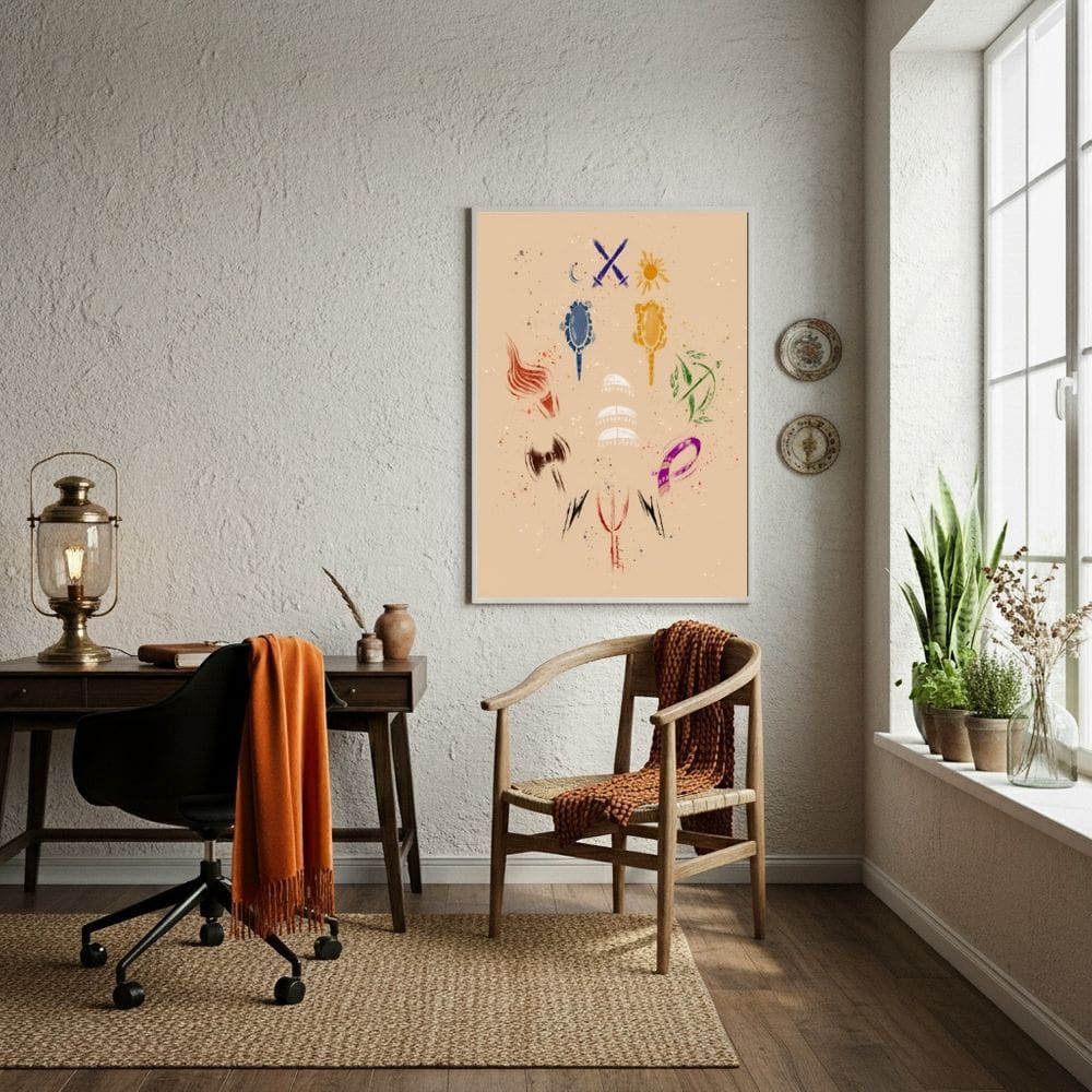 Quadro Decorativo Símbolos de Diversos Orixás - 70x50cm