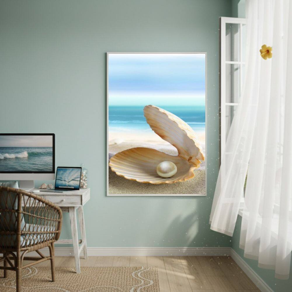 Quadro Decorativo Concha Com Pérola-70x50cm