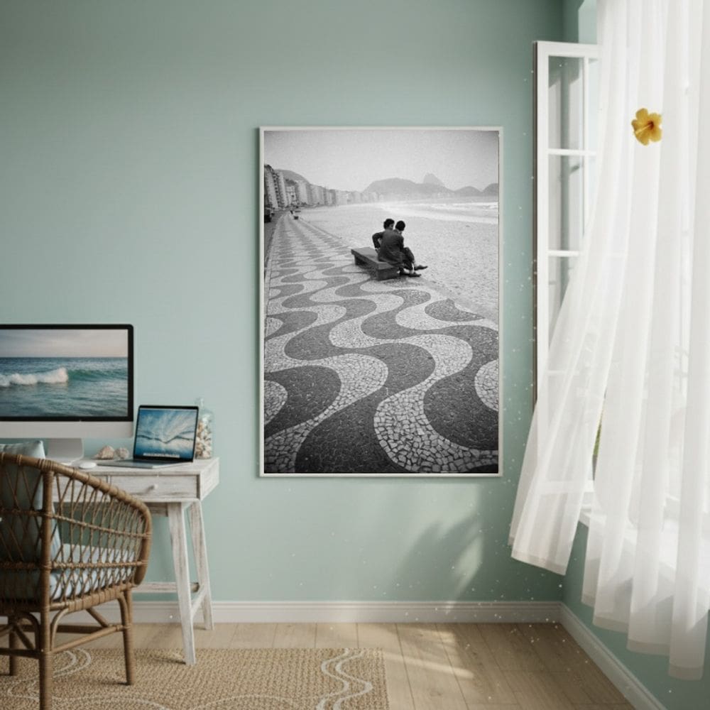 Quadro Decorativo Copacabana Em PretoEBranco-70x50cm