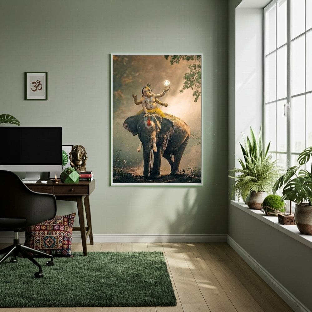 Quadro Decorativo Lord Ganesha Elefante  - 70x50cm