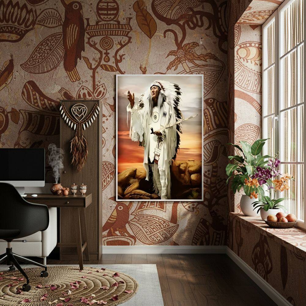 Quadro Decorativo Pena Branca Caboclo - 70x50cm