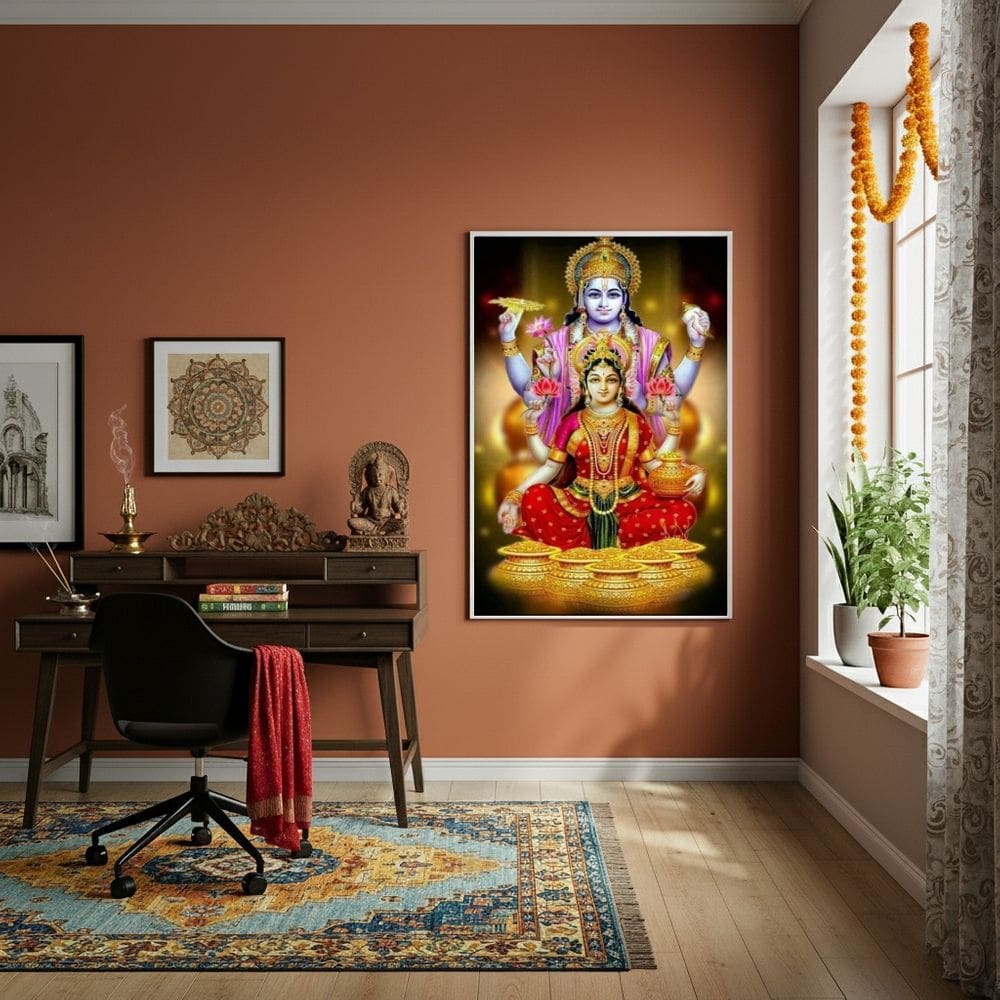Quadro O Deus Hindu Vixnu e A Deusa Lakshmi - 70x50cm