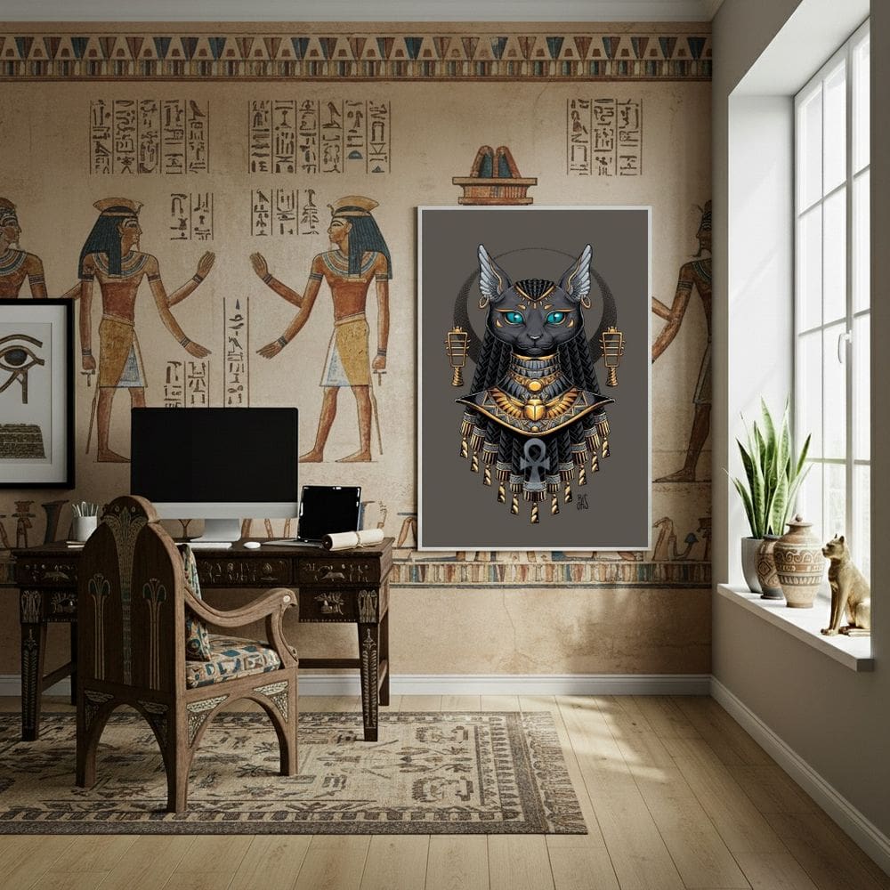 Quadro Bastet Deusa-Gata da Mitologia Egípcia - 70x50cm