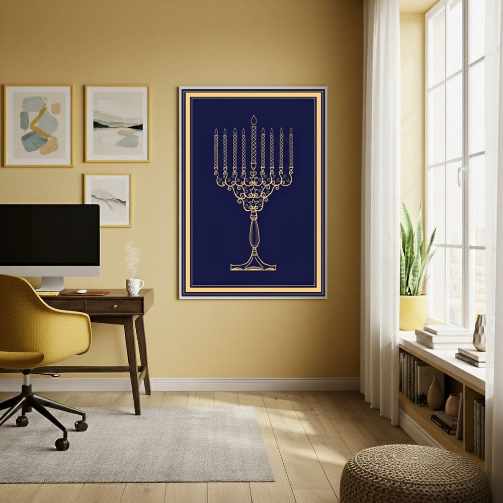 Quadro Decorativo Menorá - Símbolo do Judaísmo - 70x50cm