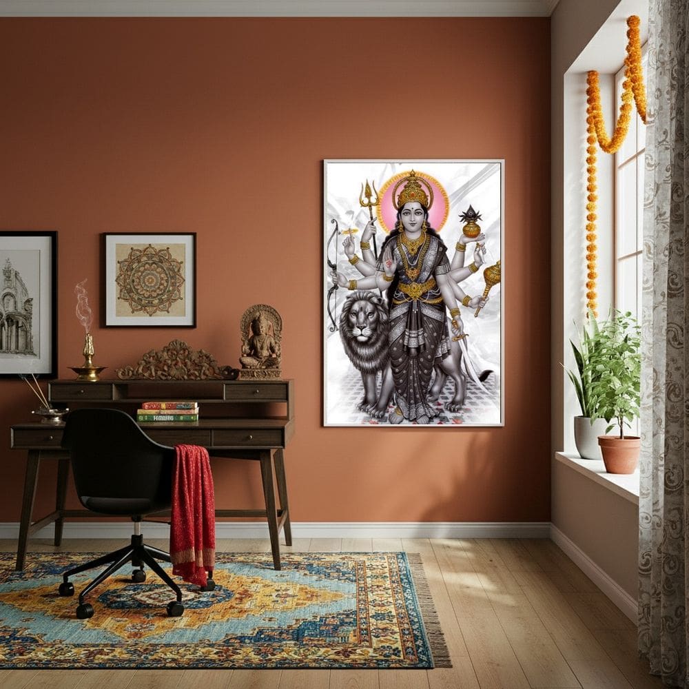 Quadro Decorativo Deusa Durga do Hinduísmo - 70x50cm