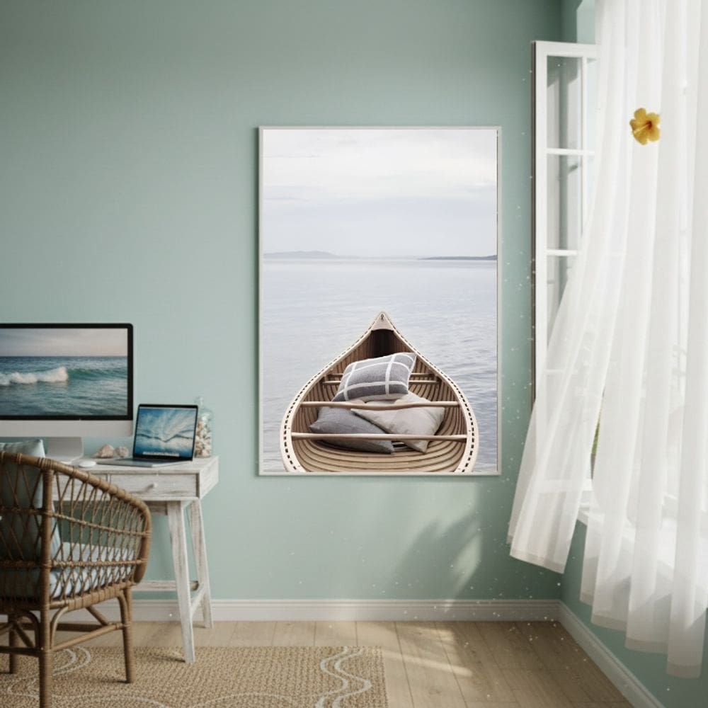 Quadro Decorativo Canoa No Mar-70x50cm