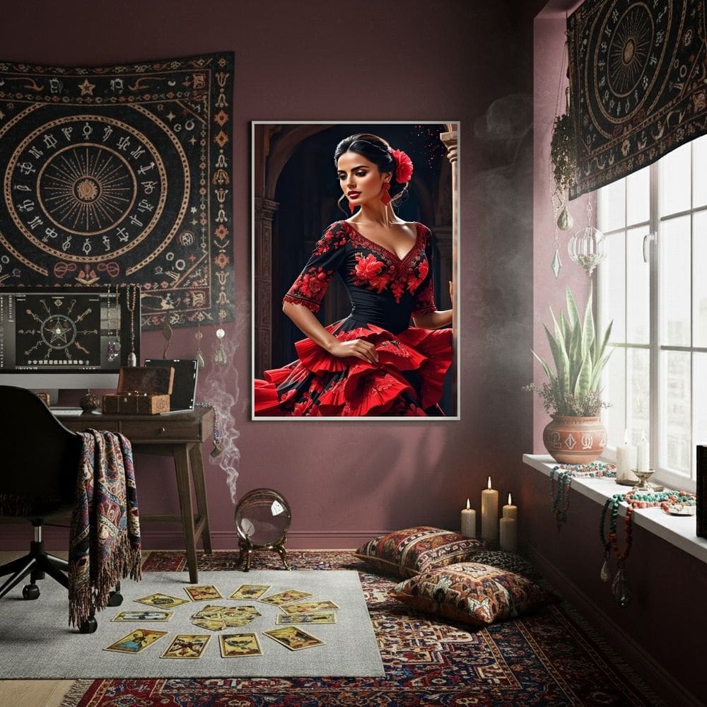 Quadro Mulher Cigana com Traje de Dança Flamenca  - 70x50cm