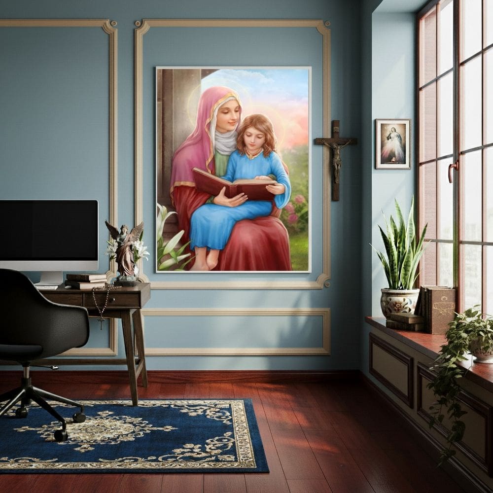 Quadro Decorativo Santa Ana e a Virgem Maria Menina -70x50cm