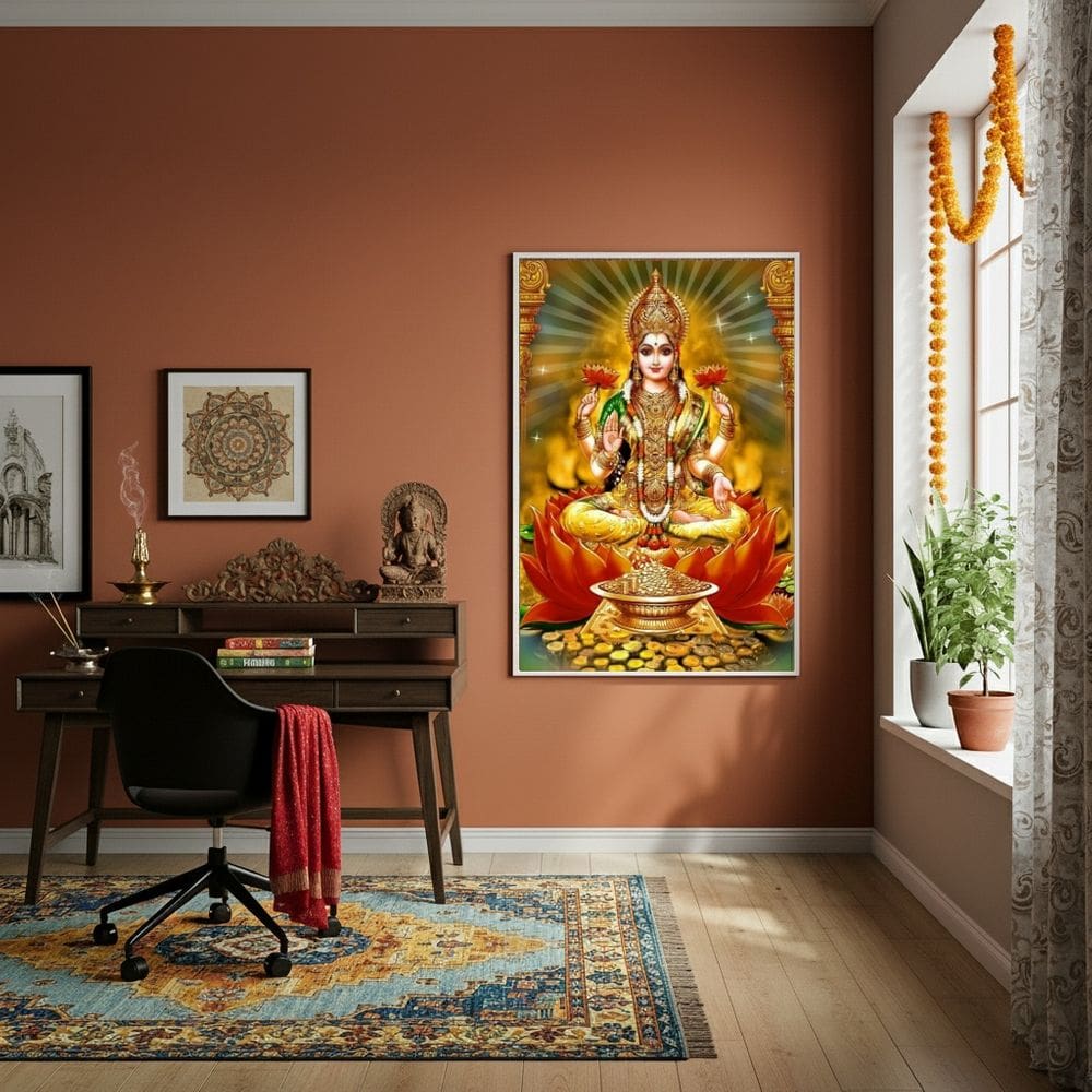 Quadro Deusa Hindu Lakshmi Divindade da Riqueza - 70x50cm
