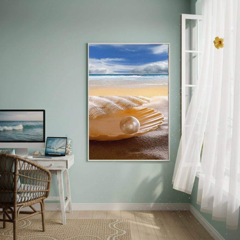 Quadro Decorativo Concha Marinha Com Pérola-70x50cm