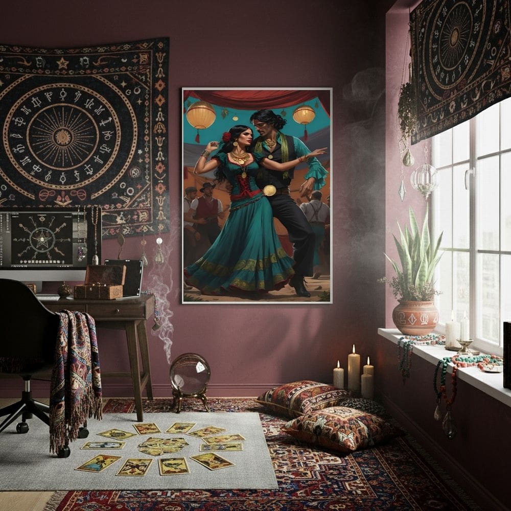 Quadro Decorativo Casal de Ciganos Dançando - 70x50cm