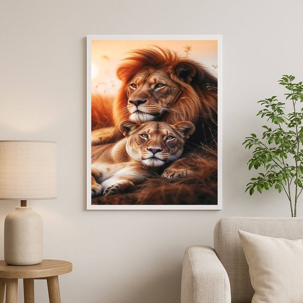 Quadro Decorativo Artístico Casal De Leões 33x24cm