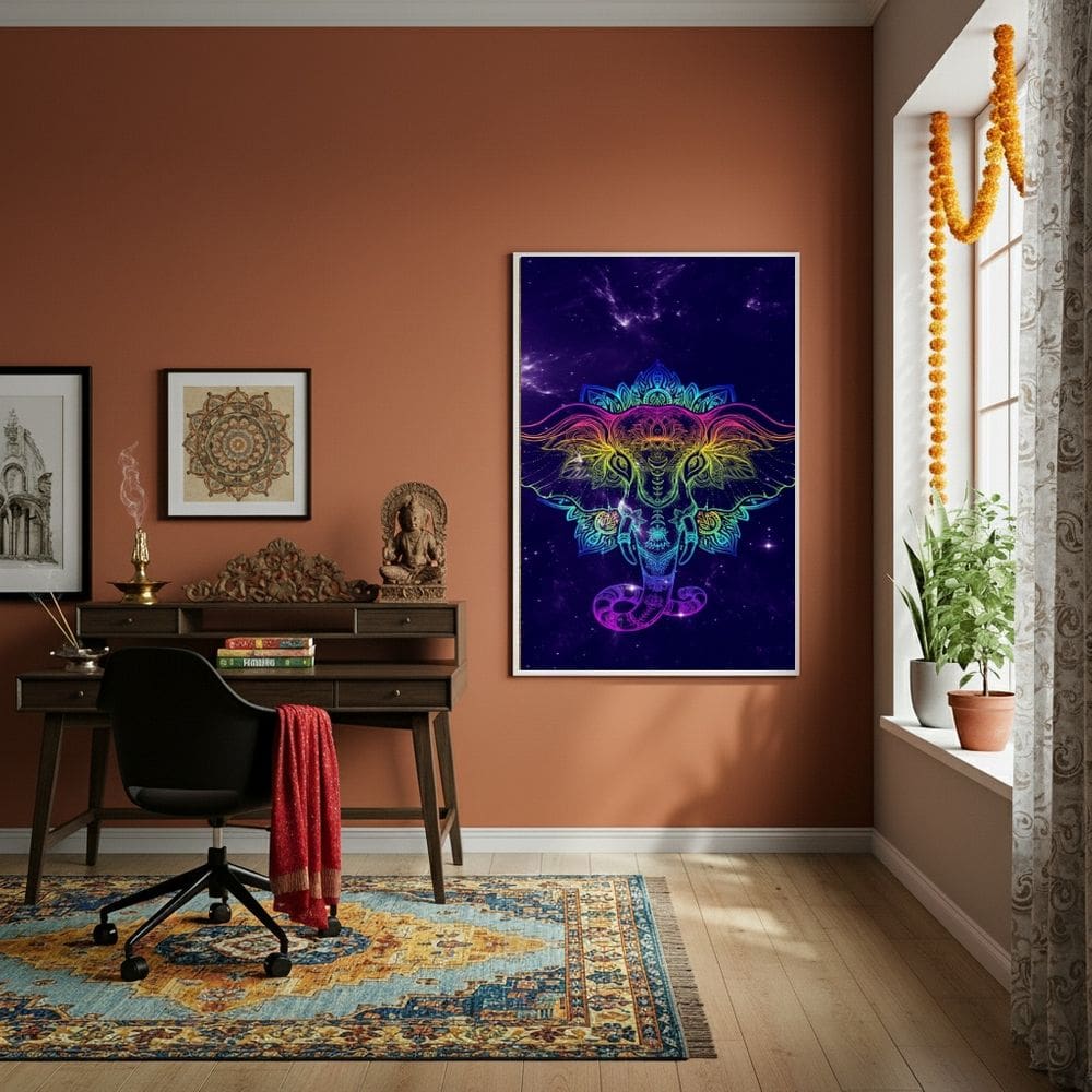 Quadro Decorativo Elefante em Estilo Mandala - 70x50cm