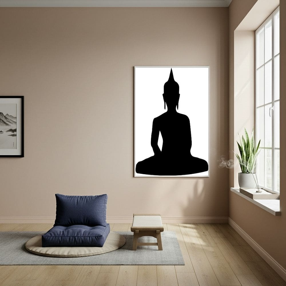 Quadro Decorativo Silhueta Preta Buda Meditando - 70x50cm