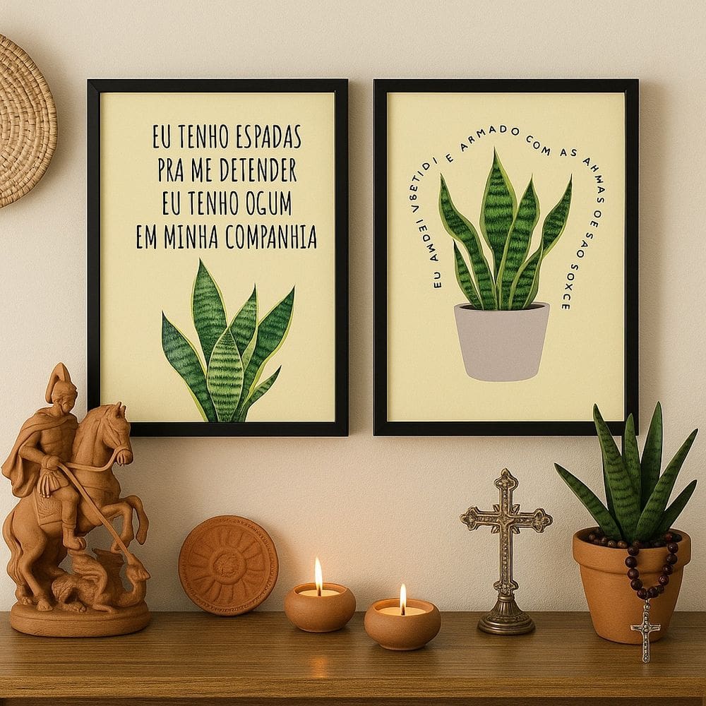 Kit 2 Quadros Espada de São Jorge – Ogum e São Jorge 24x18cm