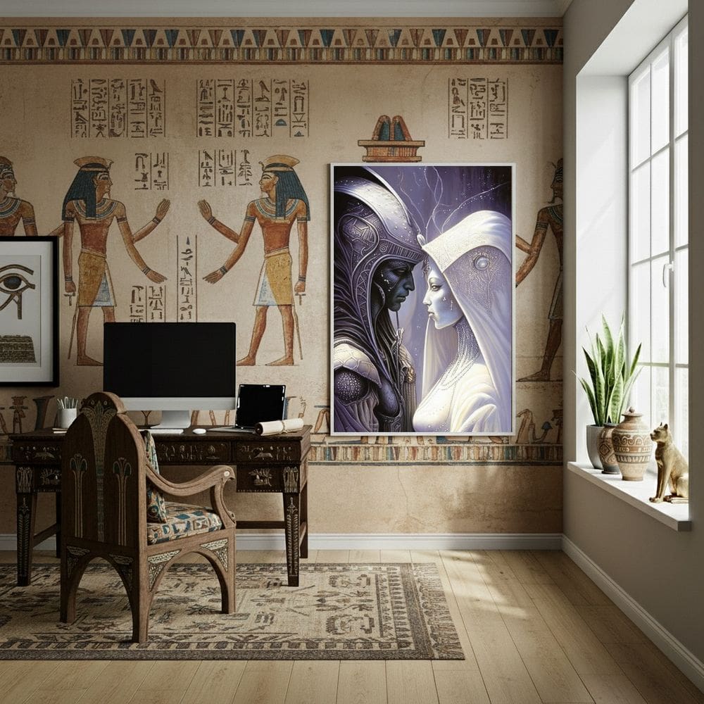 Quadro Ísis Deusa da Maternidade E Osíris do Além - 70x50cm