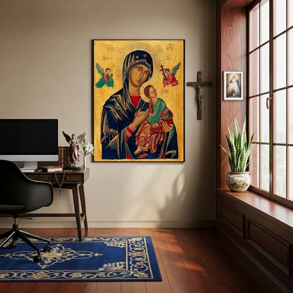 Quadro Nossa Senhora Perpétuo Socorro Dourado  - 70x50cm