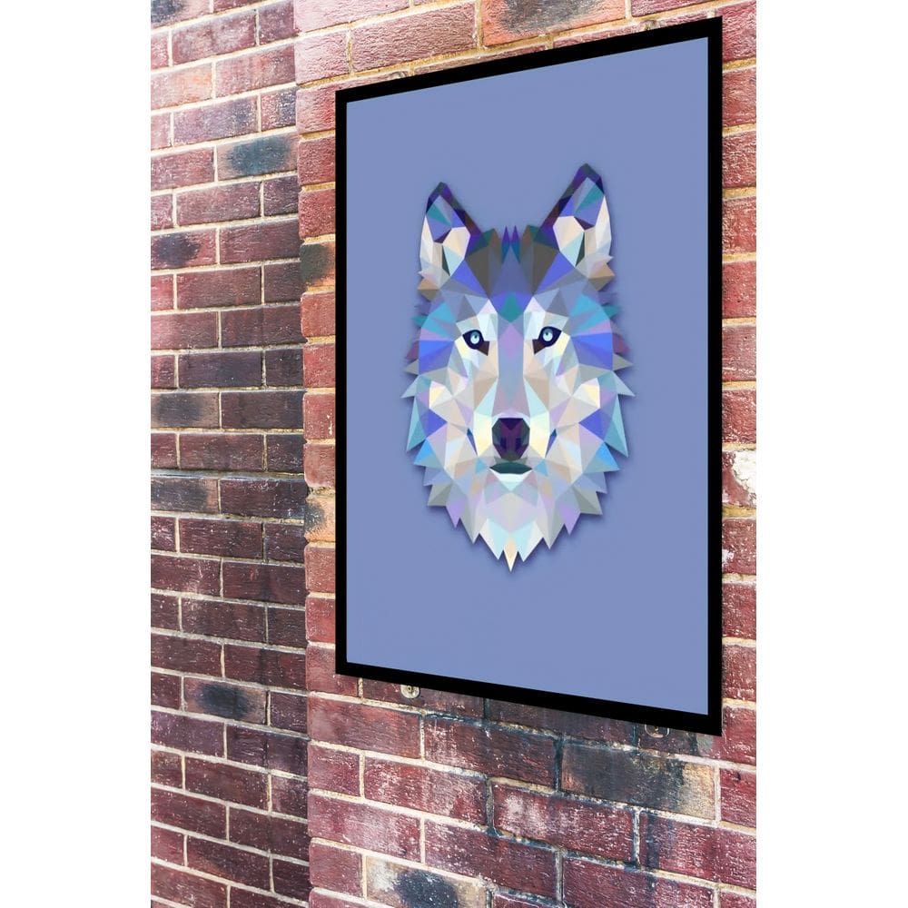 Quadro Decorativo Lobo Geométrico Azul - 70x50cm