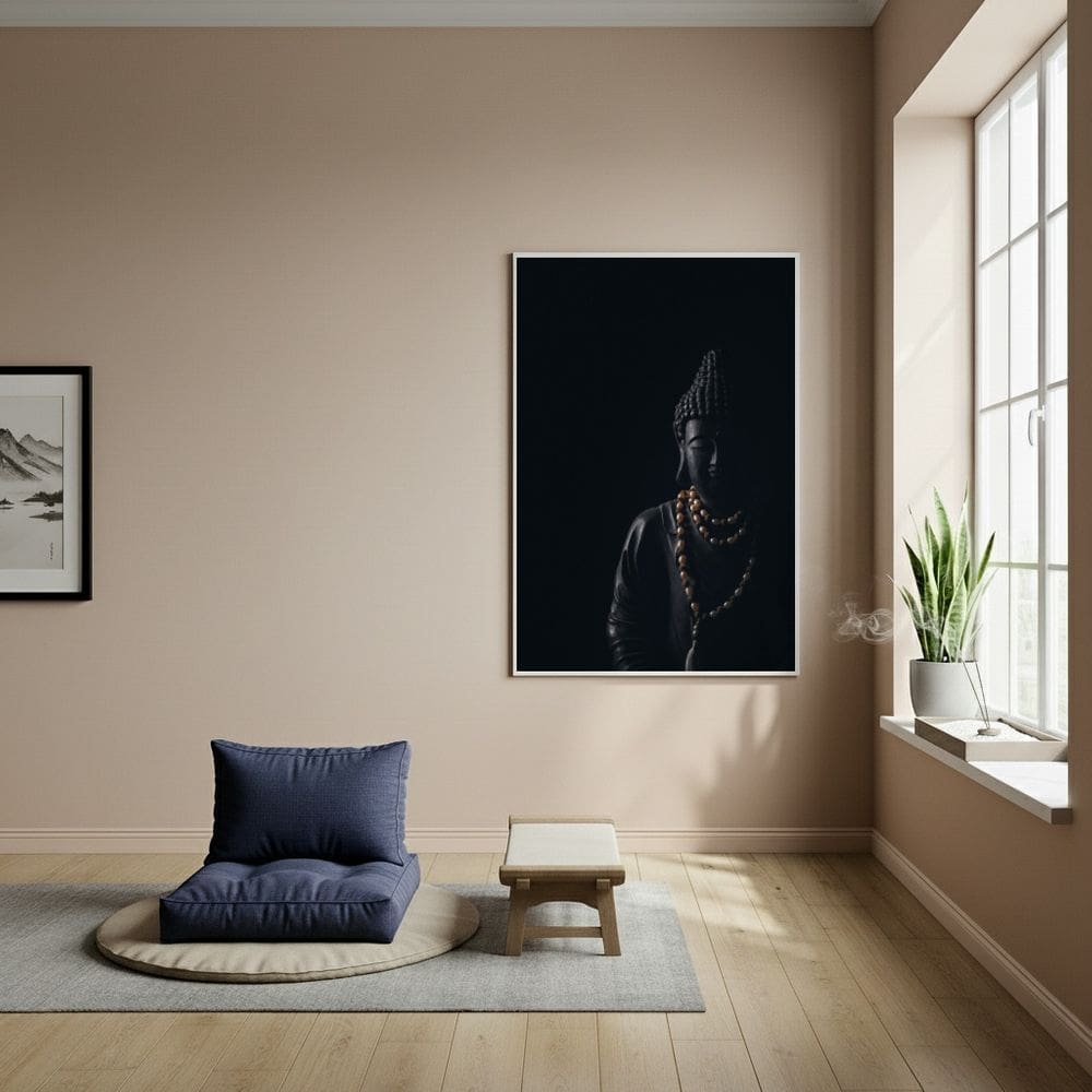 Quadro Buda Negro Símbolo de Sabedoria Equilíbrio - 70x50cm