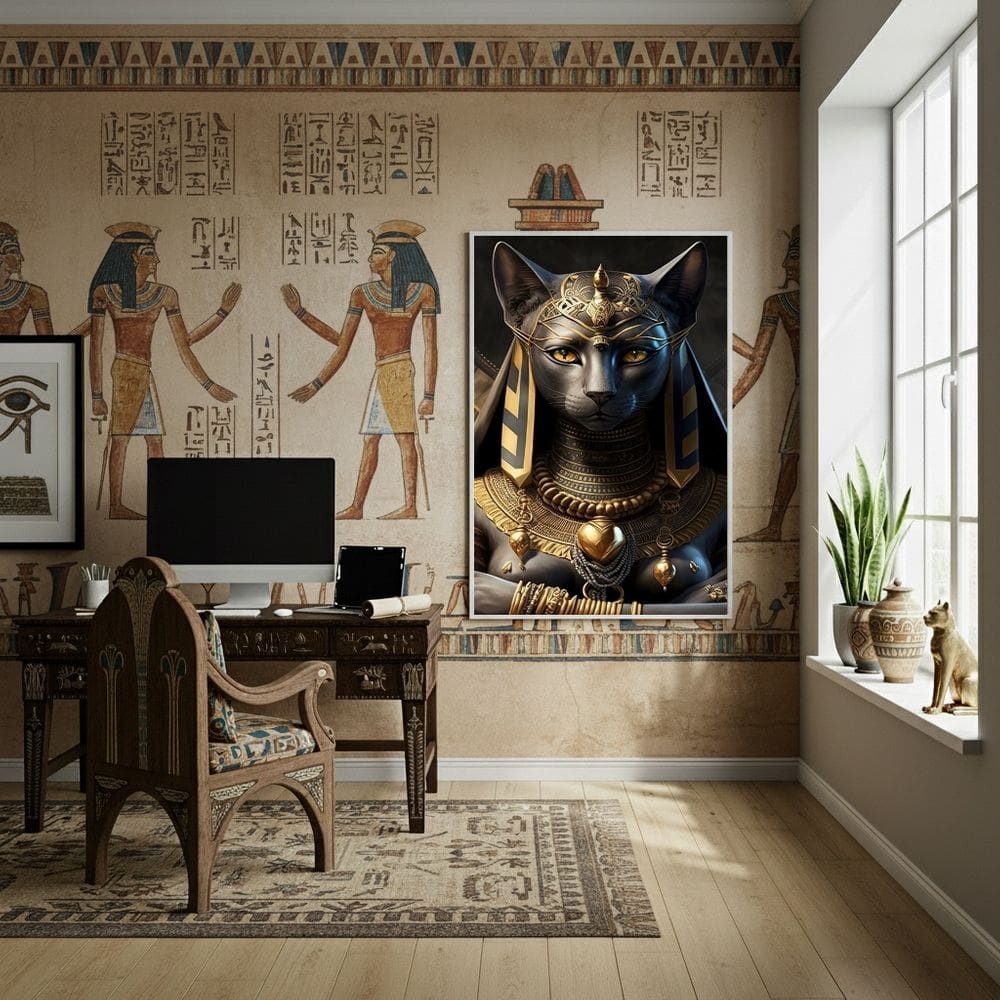 Quadro Bastet Deusa Egípcia da Fertilidade E Lar - 70x50cm